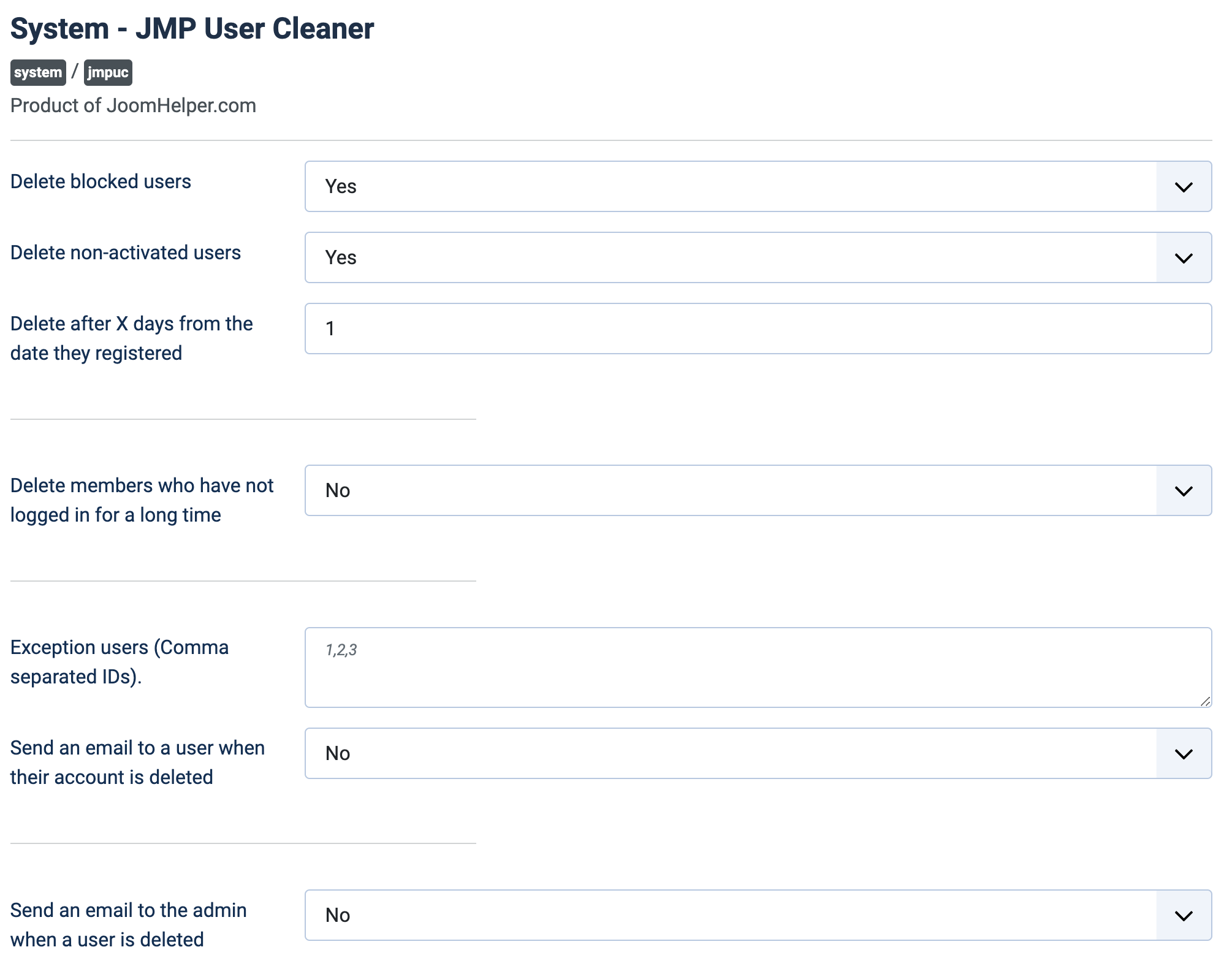 User Cleaner plugin for Joomla