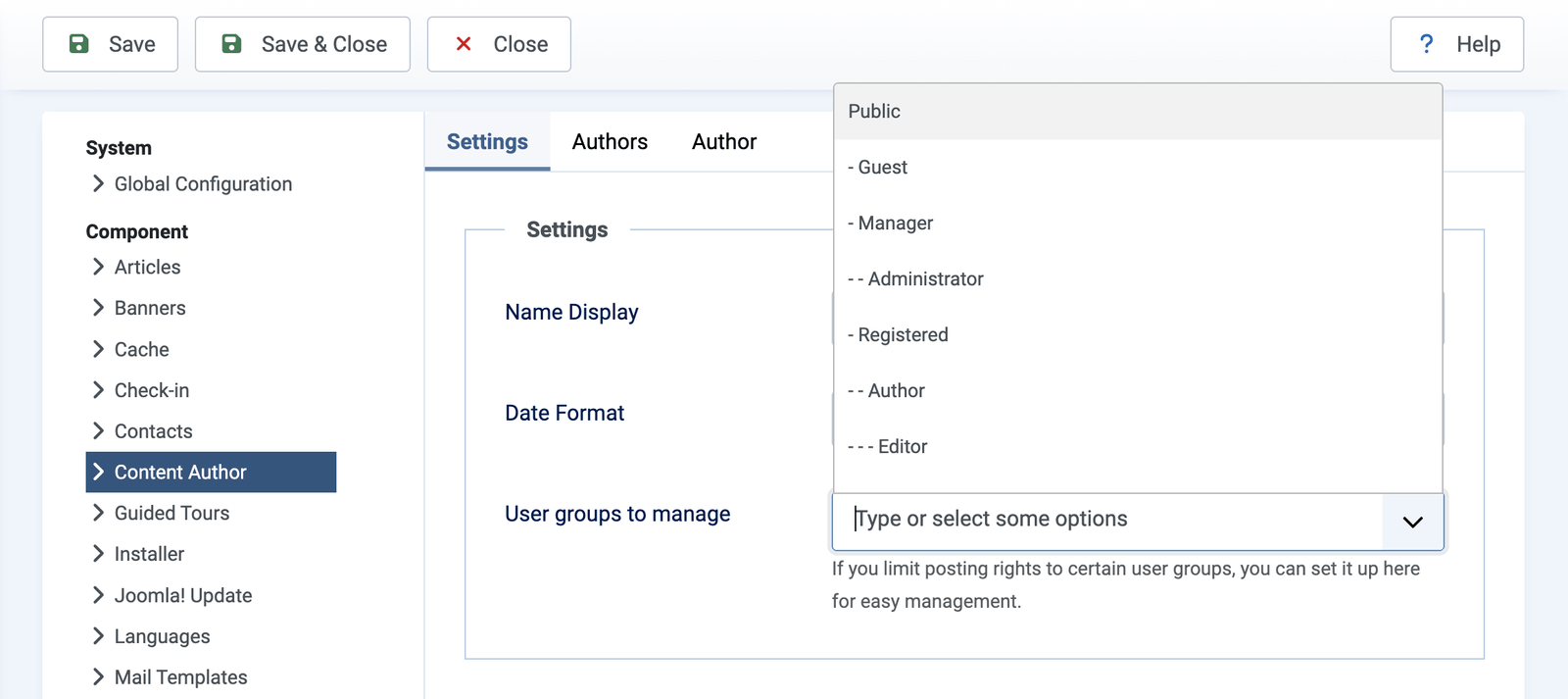 Author Content setting