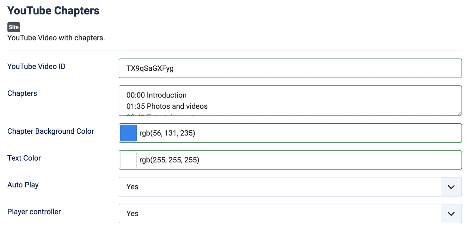 YouTube Chapters configuration